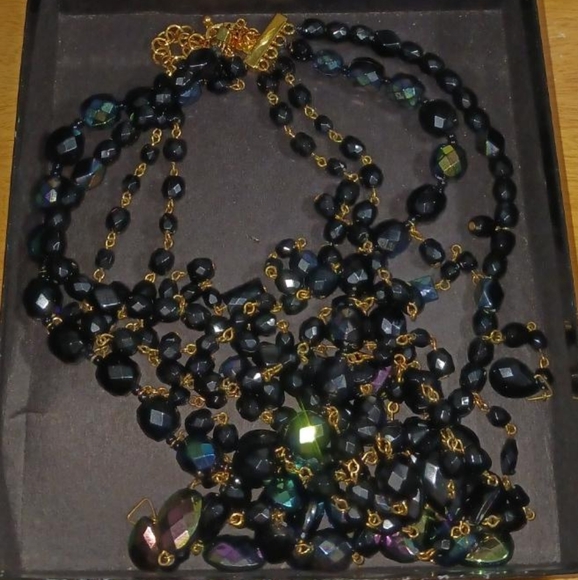 JOAN RIVERS Classic Collection Black Aurora Borealis Waterfall Necklace - Picture 3 of 8
